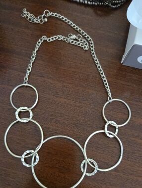 Silver Tone Multi-Ring Statement Necklace